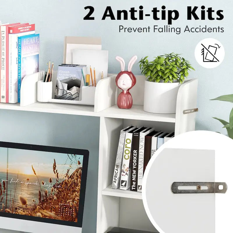 Support d'écran pour étagère de bureau Naturel / Blanc / Marron, 3 niveaux, un seul utilisateur