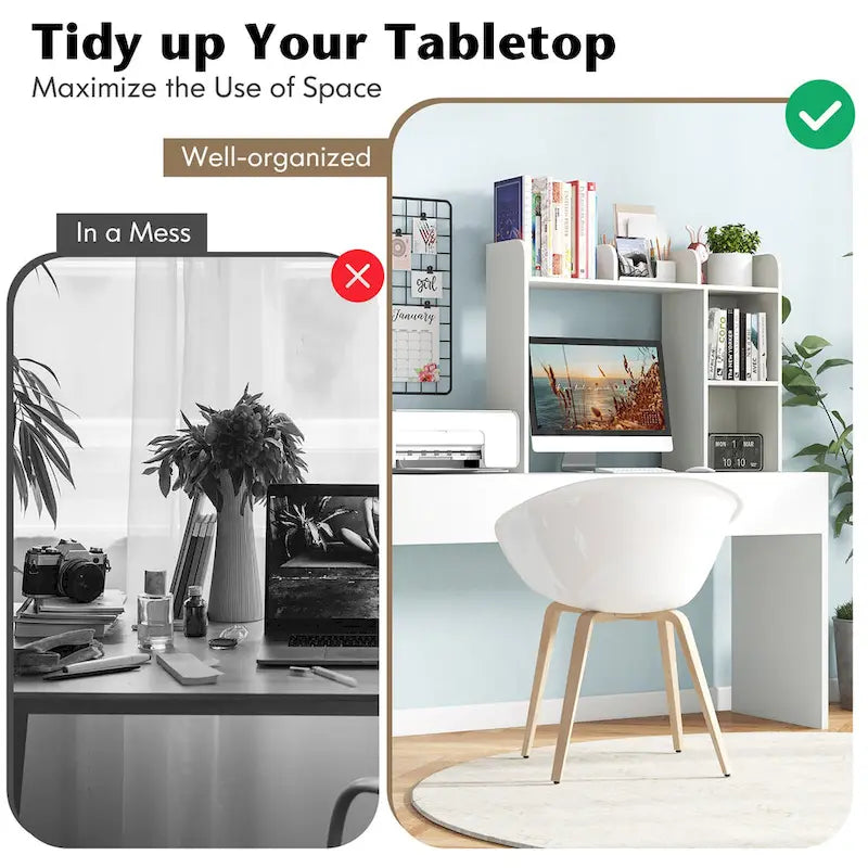 Support d'écran pour étagère de bureau Naturel / Blanc / Marron, 3 niveaux, un seul utilisateur