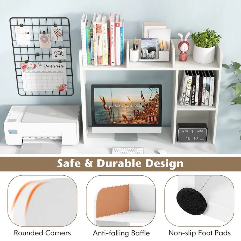 Support d'écran pour étagère de bureau Naturel / Blanc / Marron, 3 niveaux, un seul utilisateur