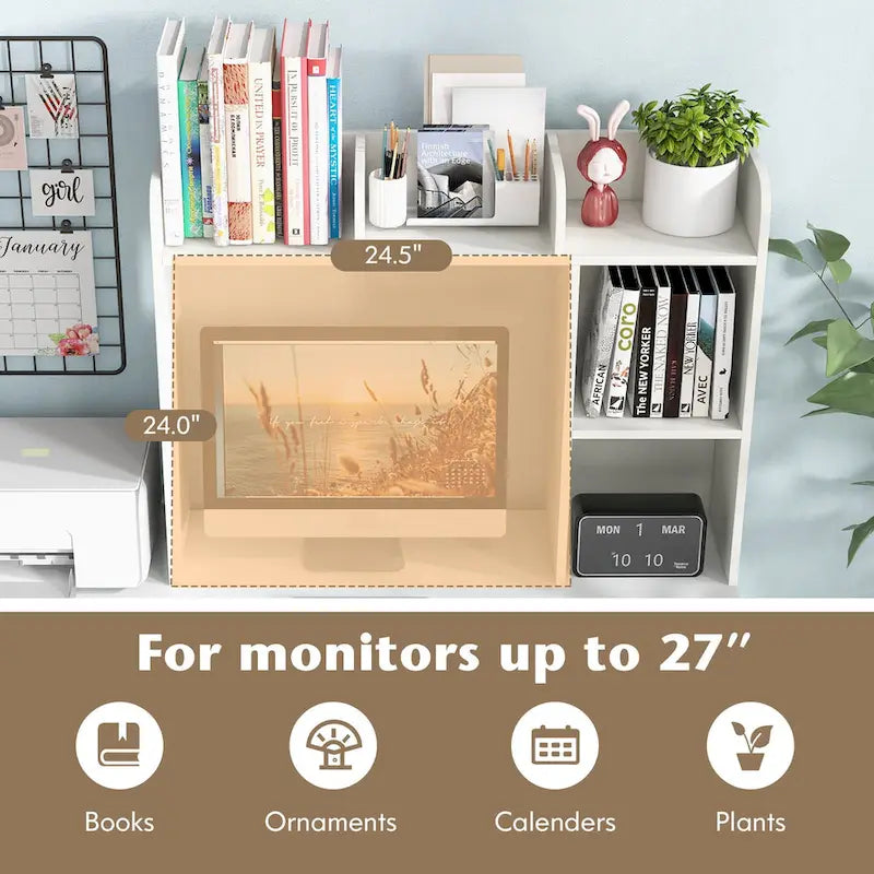 Support d'écran pour étagère de bureau Naturel / Blanc / Marron, 3 niveaux, un seul utilisateur