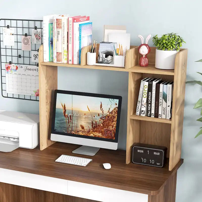 Support d'écran pour étagère de bureau Naturel / Blanc / Marron, 3 niveaux, un seul utilisateur