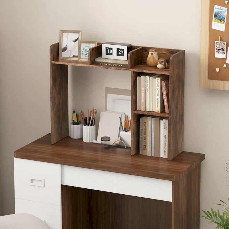 Support d'écran pour étagère de bureau Naturel / Blanc / Marron, 3 niveaux, un seul utilisateur