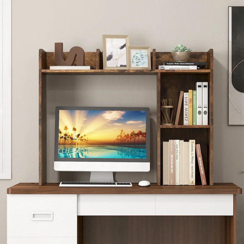 Support d'écran pour étagère de bureau Naturel / Blanc / Marron, 3 niveaux, un seul utilisateur