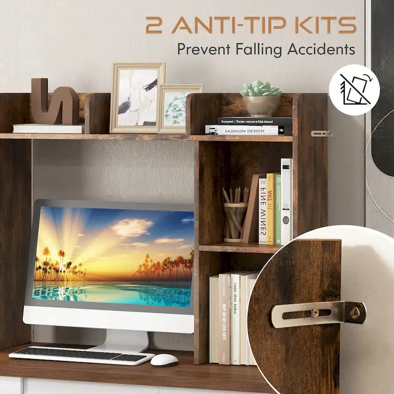 Support d'écran pour étagère de bureau Naturel / Blanc / Marron, 3 niveaux, un seul utilisateur