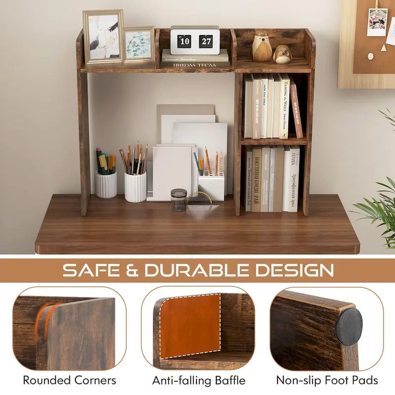 Support d'écran pour étagère de bureau Naturel / Blanc / Marron, 3 niveaux, un seul utilisateur