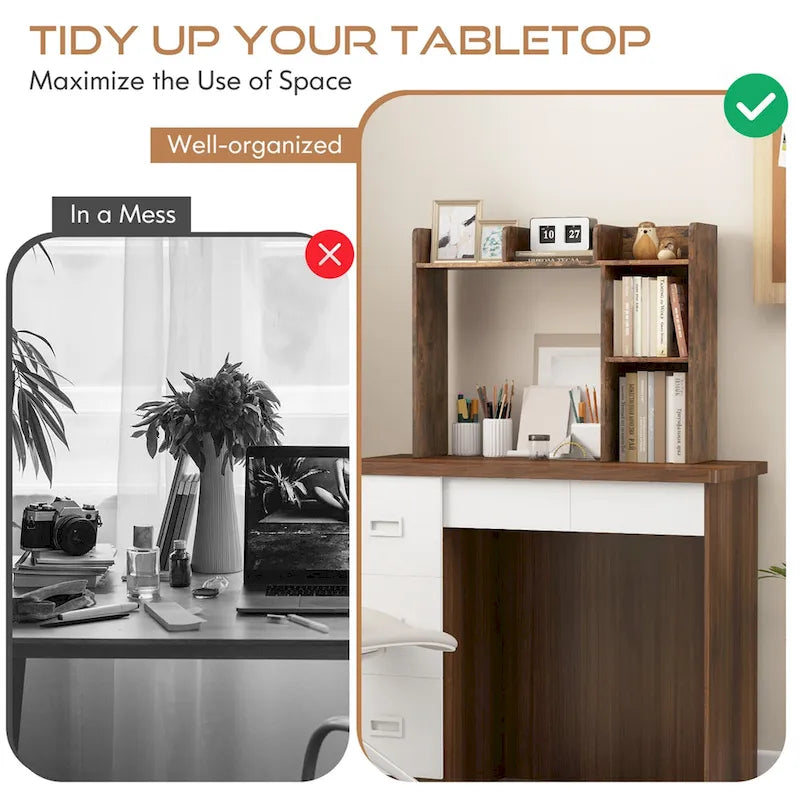 Support d'écran pour étagère de bureau Naturel / Blanc / Marron, 3 niveaux, un seul utilisateur