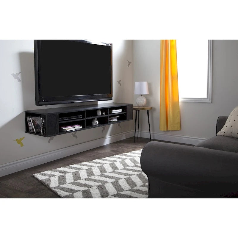 Console TV murale en érable gris / chêne noir / chêne vieilli, 66"
