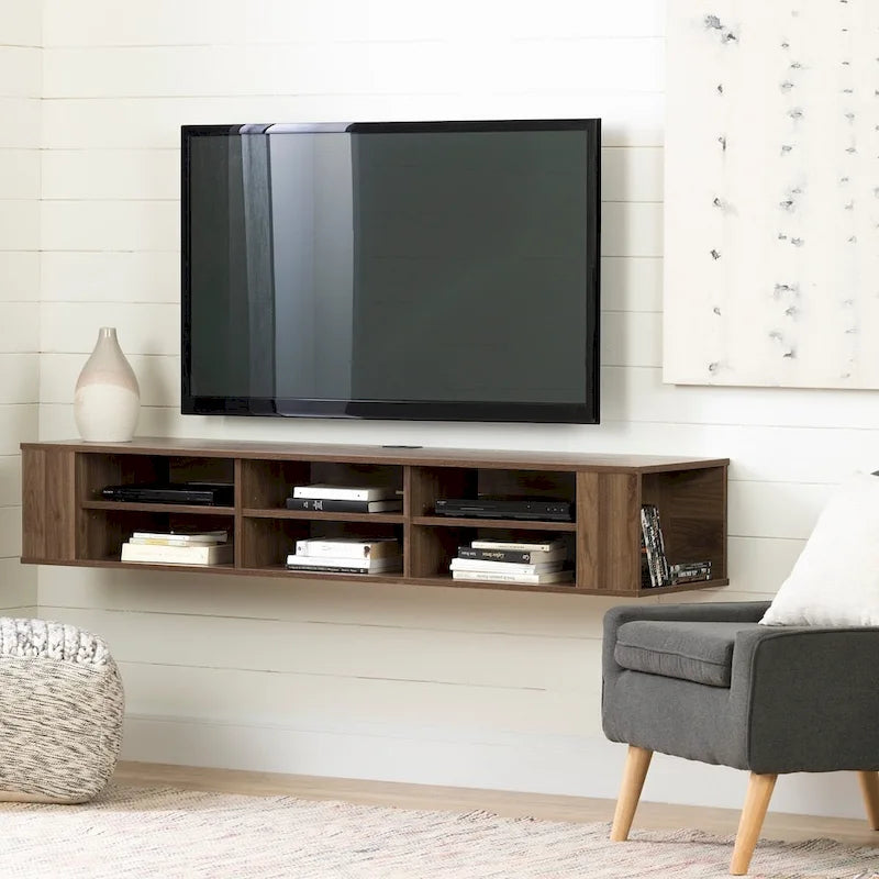 Console TV murale en érable gris / chêne noir / chêne vieilli, 66"