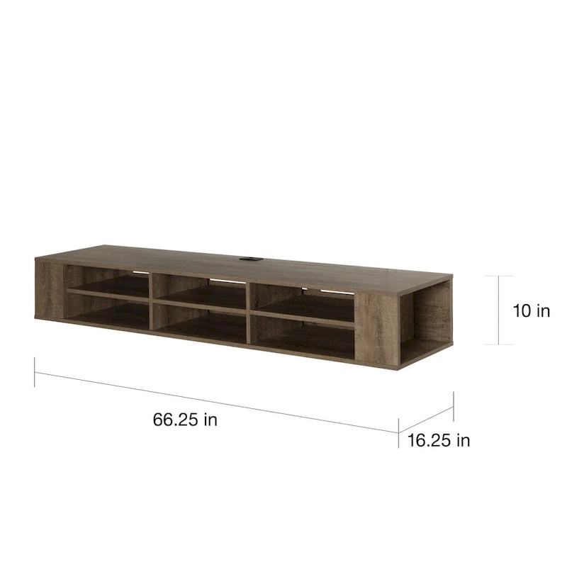 Console TV murale en érable gris / chêne noir / chêne vieilli, 66"