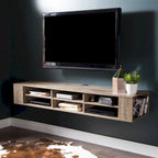 Console TV murale en érable gris / chêne noir / chêne vieilli, 66"