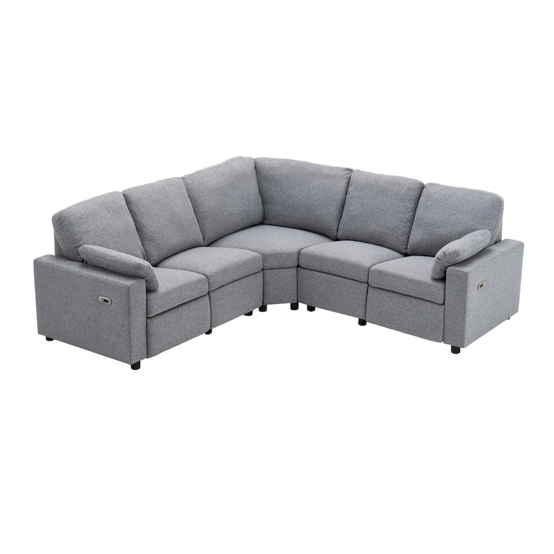 Canapé sectionnel inclinable électrique en forme de L gris, 5-6 places
