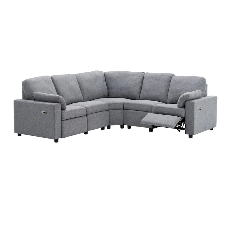 Canapé sectionnel inclinable électrique en forme de L gris, 5-6 places
