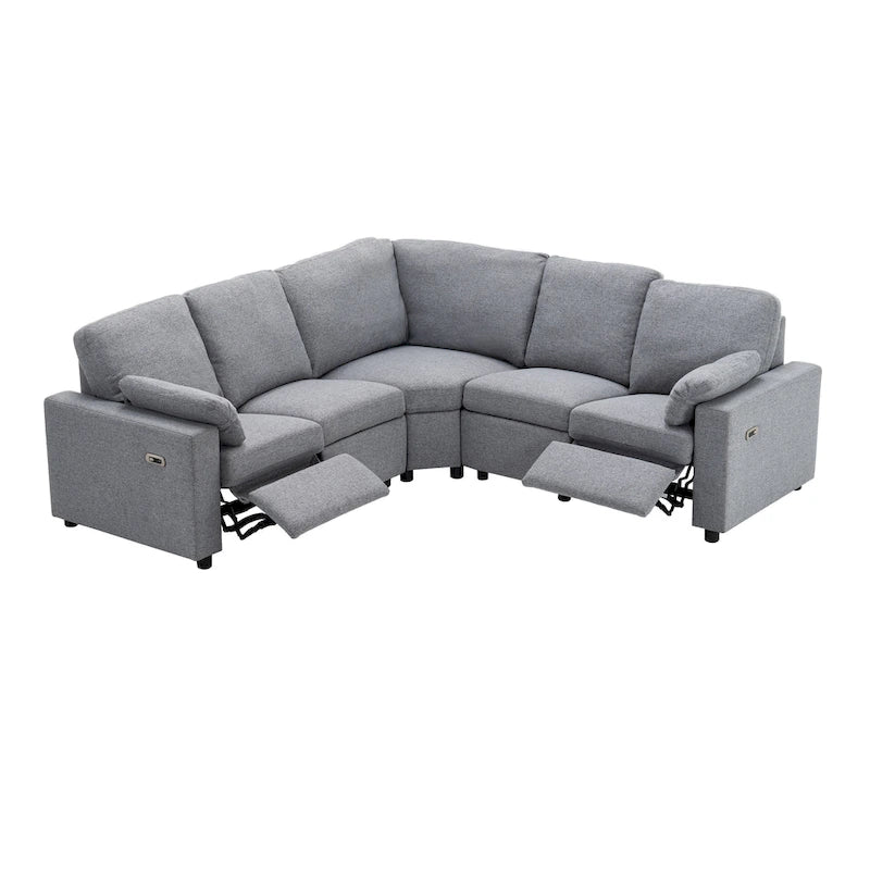 Canapé sectionnel inclinable électrique en forme de L gris, 5-6 places
