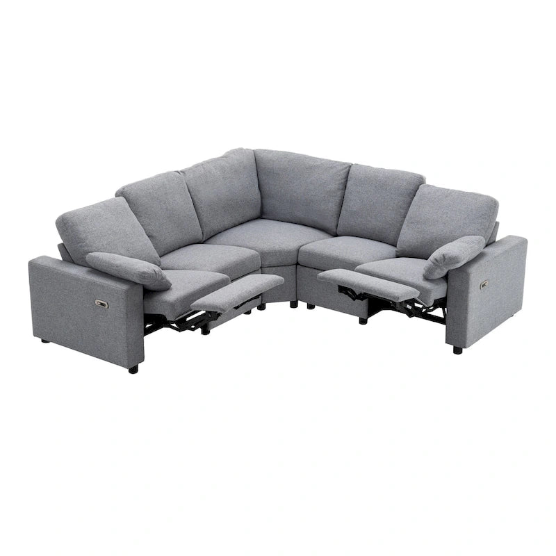 Canapé sectionnel inclinable électrique en forme de L gris, 5-6 places