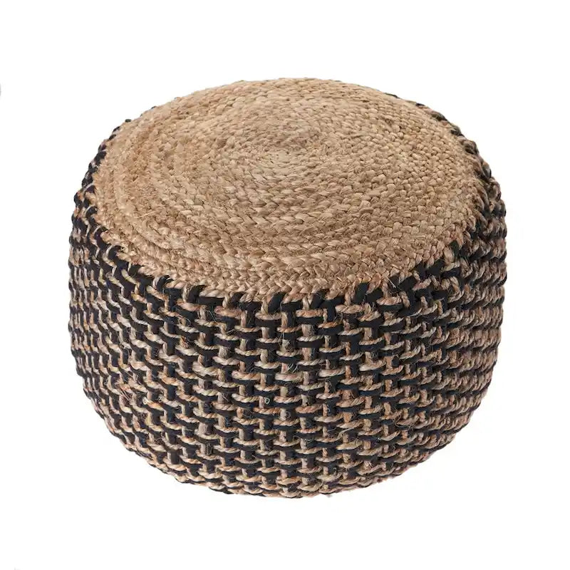 Pouf rond tressé marron et noir