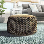 Pouf rond tressé marron et noir