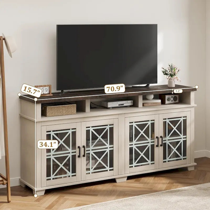 Meuble TV LED avec portes en verre gris pour téléviseurs jusqu'à 80", assemblage par 2 personnes