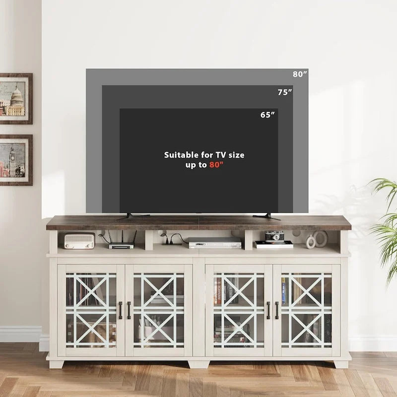 Meuble TV LED avec portes en verre gris pour téléviseurs jusqu'à 80", assemblage par 2 personnes