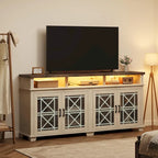 Meuble TV LED avec portes en verre gris pour téléviseurs jusqu'à 80", assemblage par 2 personnes