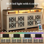 Meuble TV LED avec portes en verre gris pour téléviseurs jusqu'à 80", assemblage par 2 personnes