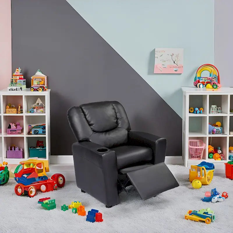 Fauteuil inclinable pour enfants rose / noir / gris / marron — PVC / microfibre / chenille, 1 place
