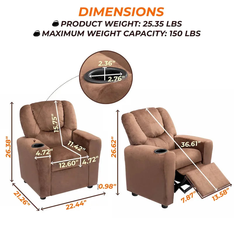 Fauteuil inclinable pour enfants rose / noir / gris / marron — PVC / microfibre / chenille, 1 place