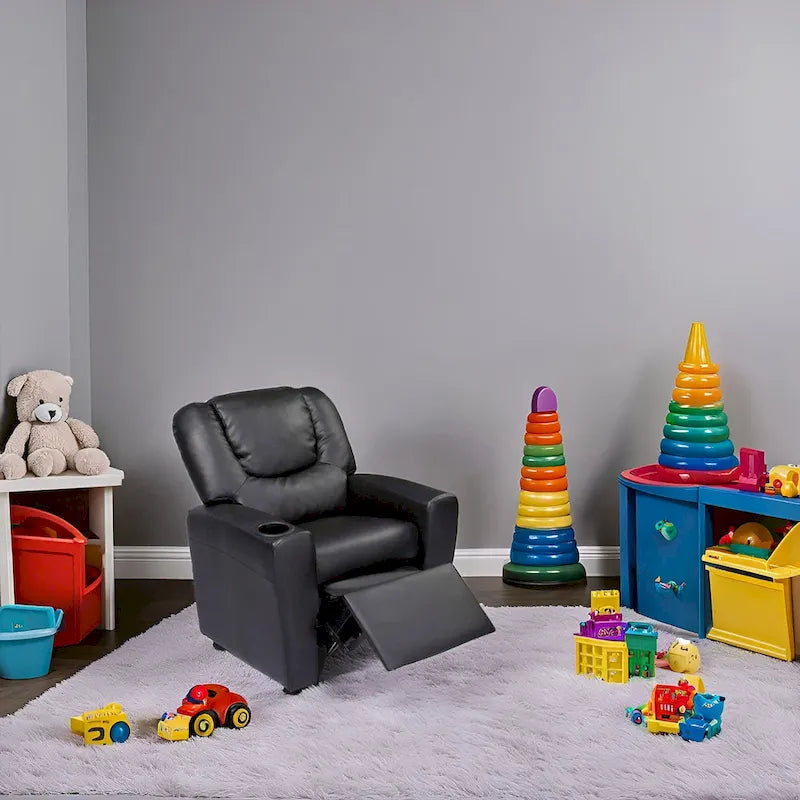 Fauteuil inclinable pour enfants rose / noir / gris / marron — PVC / microfibre / chenille, 1 place