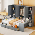 Lit de repos gris/blanc avec bureau et rangement – Lit simple/double, 1 personne