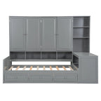 Lit de repos gris/blanc avec bureau et rangement – Lit simple/double, 1 personne