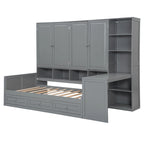 Lit de repos gris/blanc avec bureau et rangement – Lit simple/double, 1 personne