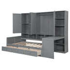 Lit de repos gris/blanc avec bureau et rangement – Lit simple/double, 1 personne