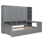 Lit de repos gris/blanc avec bureau et rangement – Lit simple/double, 1 personne