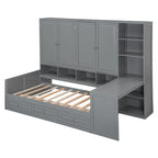 Lit de repos gris/blanc avec bureau et rangement – Lit simple/double, 1 personne
