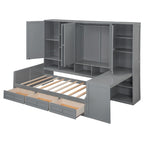Lit de repos gris/blanc avec bureau et rangement – Lit simple/double, 1 personne