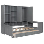 Lit de repos gris/blanc avec bureau et rangement – Lit simple/double, 1 personne