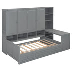 Lit de repos gris/blanc avec bureau et rangement – Lit simple/double, 1 personne