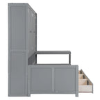 Lit de repos gris/blanc avec bureau et rangement – Lit simple/double, 1 personne