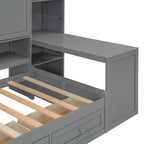 Lit de repos gris/blanc avec bureau et rangement – Lit simple/double, 1 personne