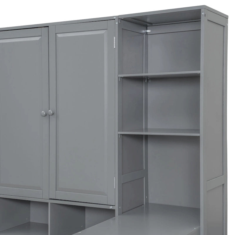 Lit de repos gris/blanc avec bureau et rangement – Lit simple/double, 1 personne