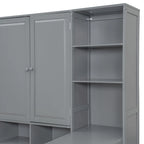 Lit de repos gris/blanc avec bureau et rangement – Lit simple/double, 1 personne