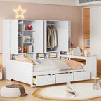 Lit de repos gris/blanc avec bureau et rangement – Lit simple/double, 1 personne