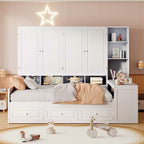 Lit de repos gris/blanc avec bureau et rangement – Lit simple/double, 1 personne