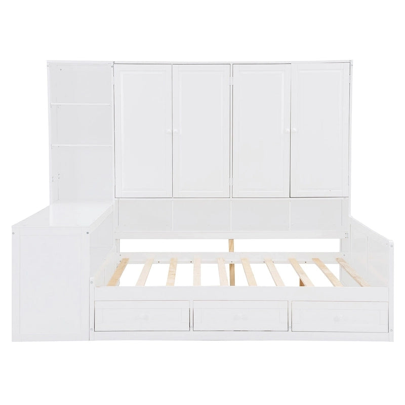 Lit de repos gris/blanc avec bureau et rangement – Lit simple/double, 1 personne