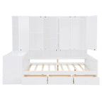 Lit de repos gris/blanc avec bureau et rangement – Lit simple/double, 1 personne