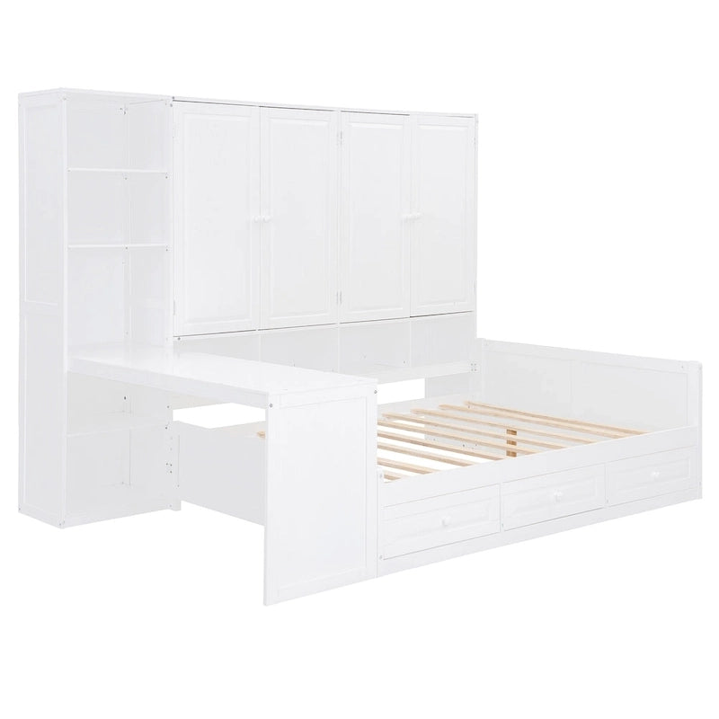 Lit de repos gris/blanc avec bureau et rangement – Lit simple/double, 1 personne