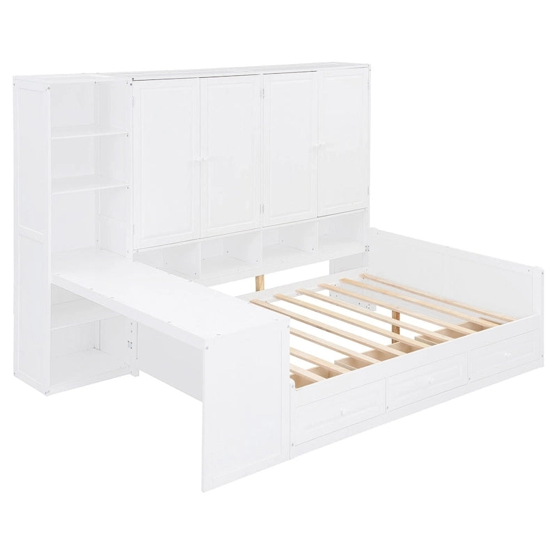 Lit de repos gris/blanc avec bureau et rangement – Lit simple/double, 1 personne