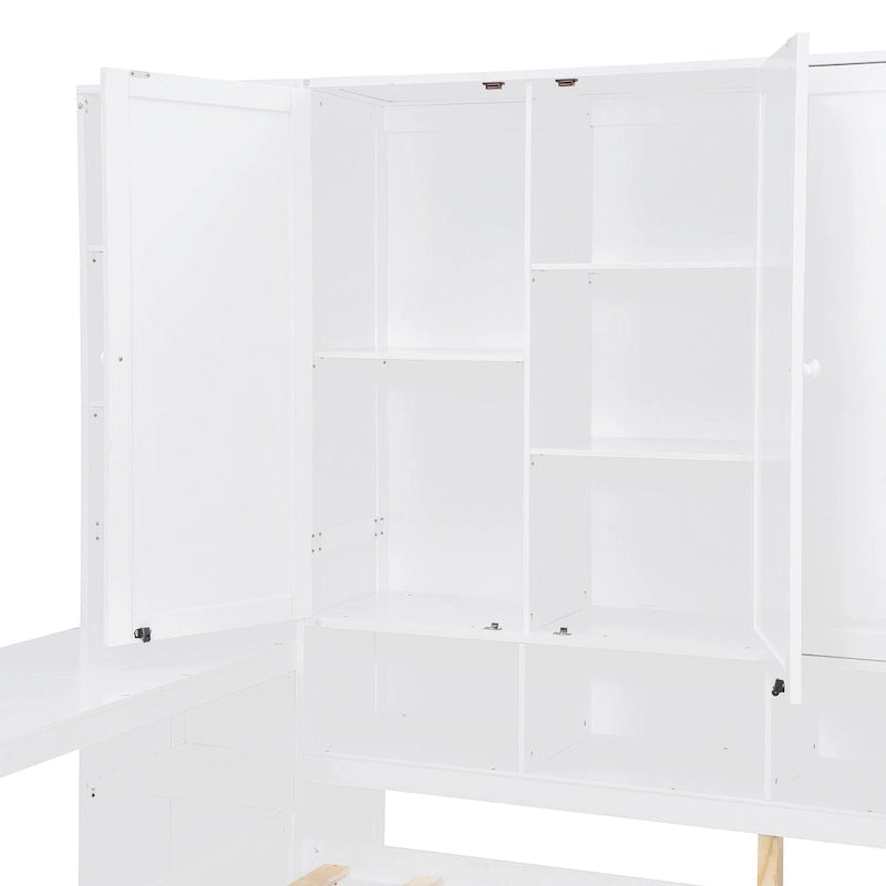 Lit de repos gris/blanc avec bureau et rangement – Lit simple/double, 1 personne