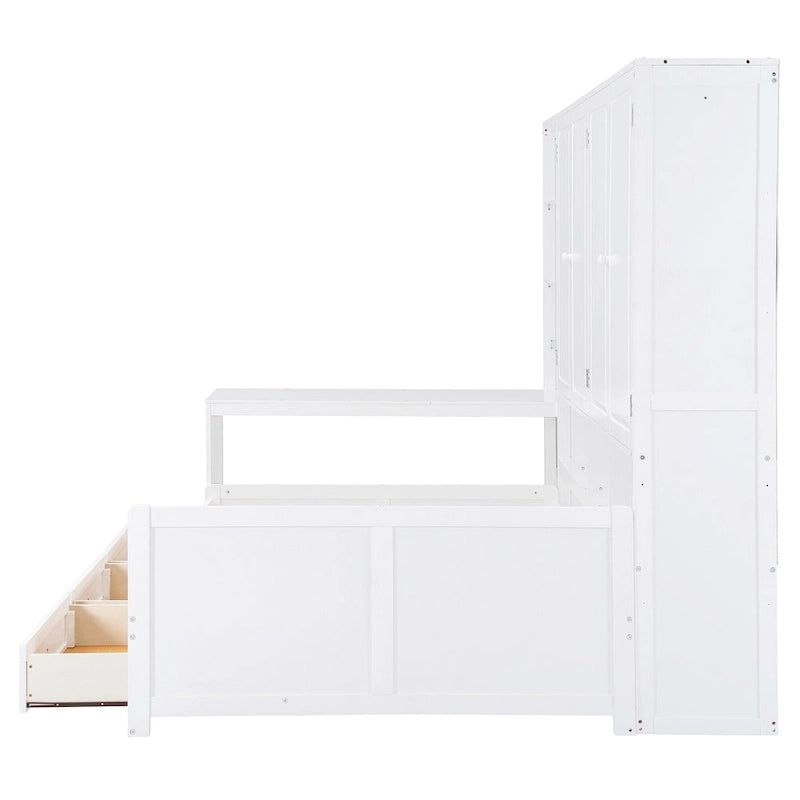 Lit de repos gris/blanc avec bureau et rangement – Lit simple/double, 1 personne