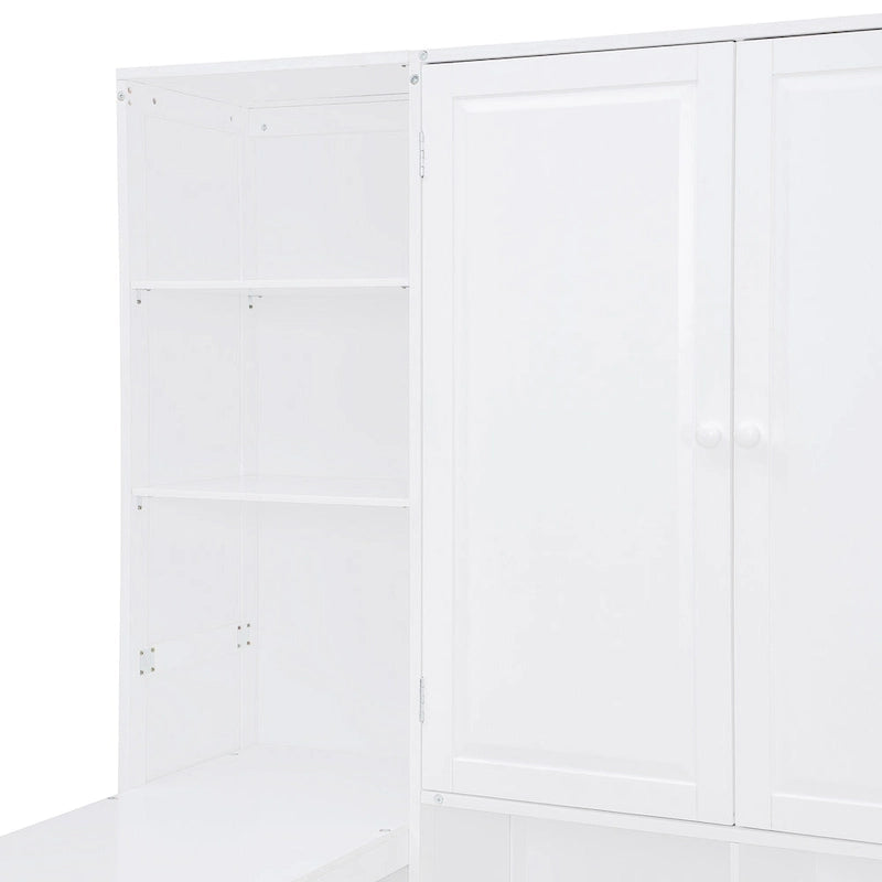 Lit de repos gris/blanc avec bureau et rangement – Lit simple/double, 1 personne