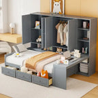 Lit de repos gris/blanc avec bureau et rangement – Lit simple/double, 1 personne